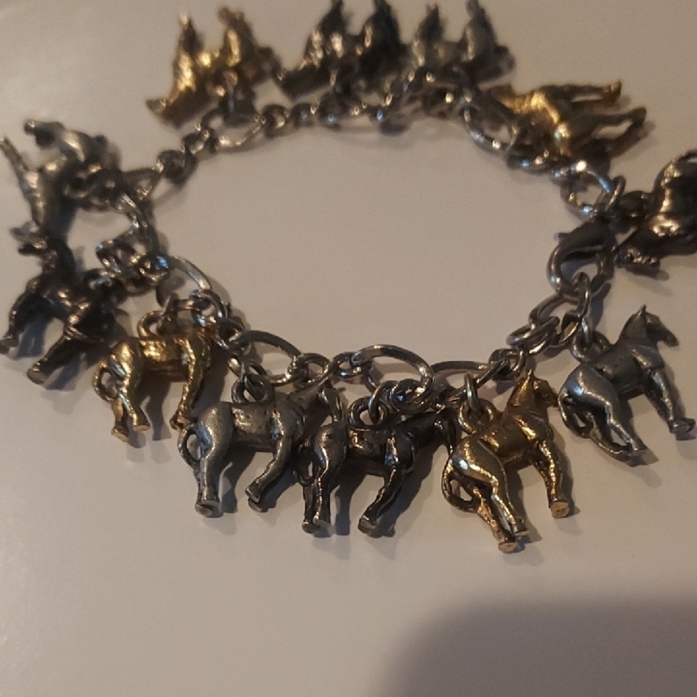 Gold and Silver Horse Charm Bracelet